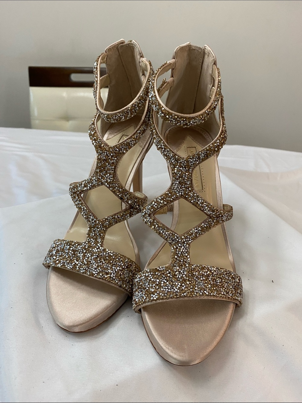 ANTONIO MELANI Gold Glitter Strappy High Heel Sandals